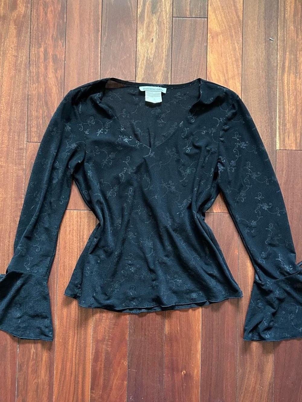 Material Girl Black Bell Sleeve Top
